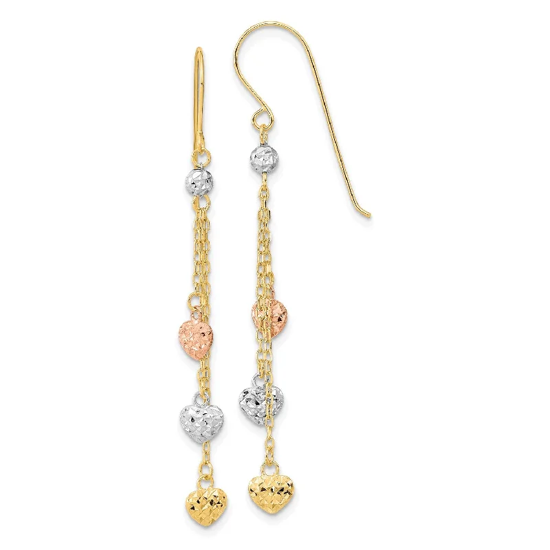 Premium Jewelry, Premium Discounts – Act Fast Exclusive Discounts 14KT Gold Tri-Color 55X4.8MM Diamond-cut Heart Drop & Dangle Earrings Premium Jewelry, Premium Discounts – Act Fast Exclusive Discounts 14KT Gold Tri-Color 55X4.8MM Diamond-cut Heart Drop & Dangle Earrings