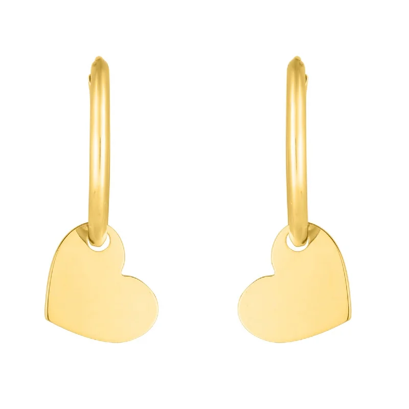 The Perfect Jewelry Piece At The Perfect Discount Elevated Casual Discounts 14KT Yellow Gold 15MM Endless Hoop Earrings with Dangling Heart The Perfect Jewelry Piece At The Perfect Discount Elevated Casual Discounts 14KT Yellow Gold 15MM Endless Hoop Earrings with Dangling Heart