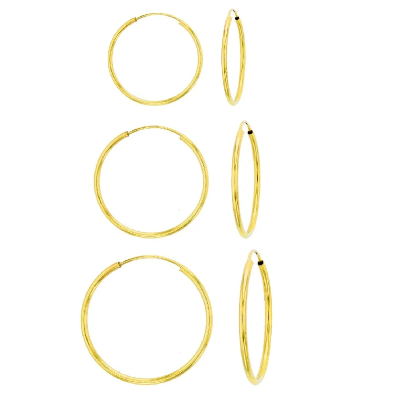 Timeless Elegance Now At Special Discounts Massive Selection Sale 14KT Yellow Gold 1MM Wide 3-Pair 10MM, 12MM & 14MM Hoop Earrings Timeless Elegance Now At Special Discounts Massive Selection Sale 14KT Yellow Gold 1MM Wide 3-Pair 10MM, 12MM & 14MM Hoop Earrings