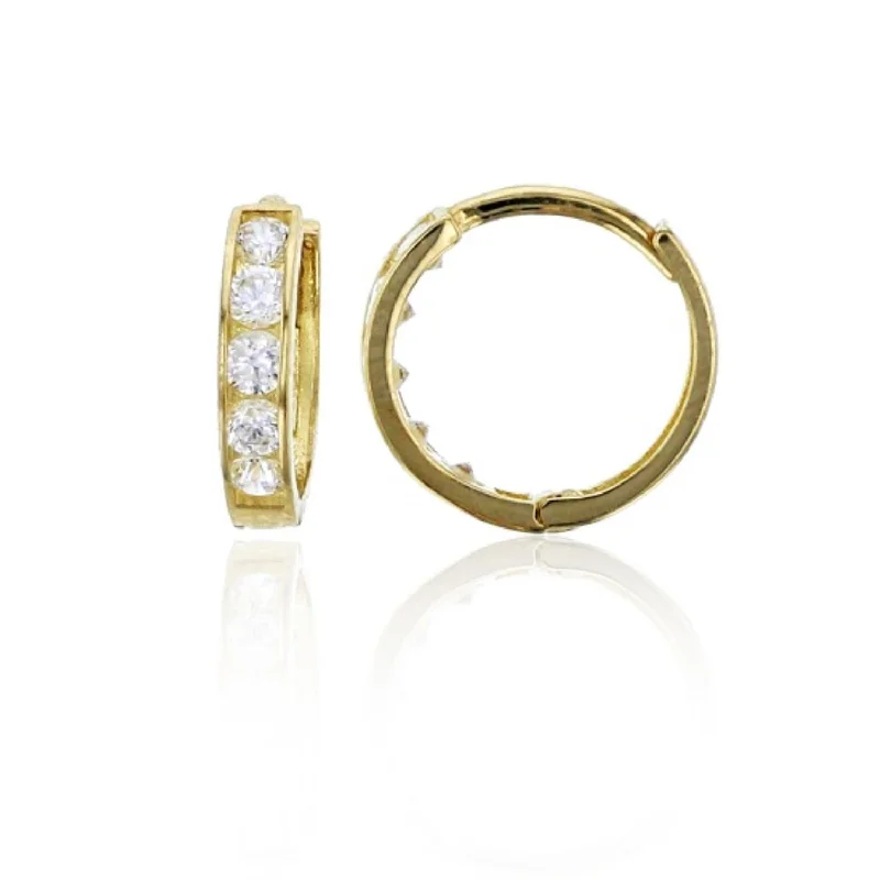 Unique Jewelry Designs Now At Discounted Rates The Latest Trends 14KT Yellow Gold Cubic Zirconia 2X10MM Huggie Earrings