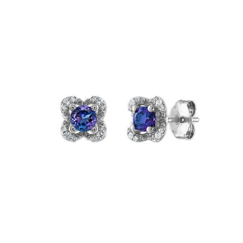 Final Call For Exquisite Jewelry At Reduced Rates Fashion Forward 4MM Round Alexandrite and White Sapphire Birthstone Flower Halo Earrings in Sterling Silver Final Call For Exquisite Jewelry At Reduced Rates Fashion Forward 4MM Round Alexandrite and White Sapphire Birthstone Flower Halo Earrings in Sterling Silver