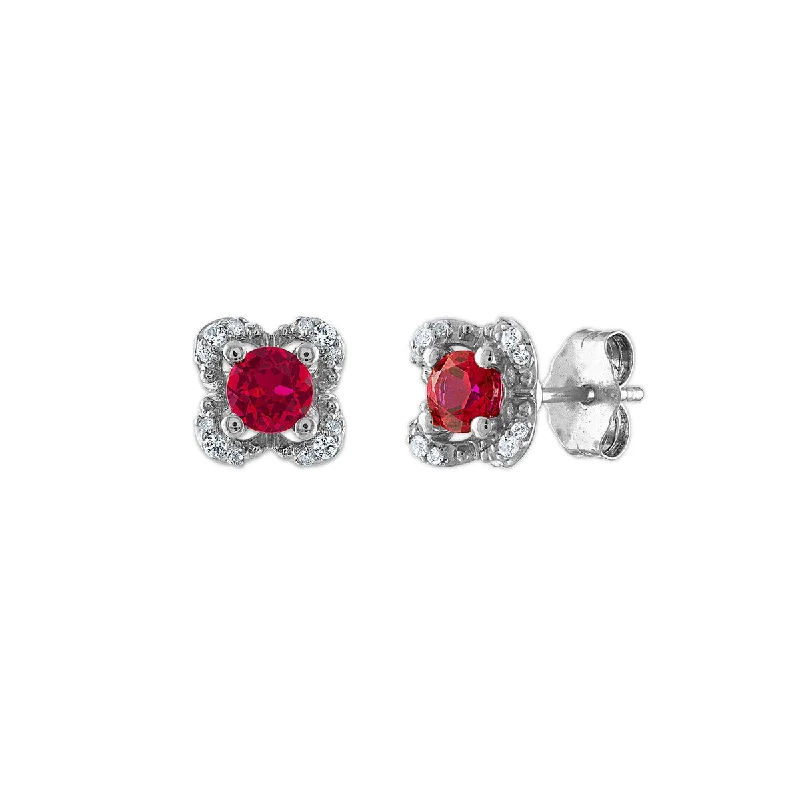 Luxury Meets Affordability – Jewelry Sale Live Now Sustainable Fashion Extravaganza 4MM Round Ruby and White Sapphire Birthstone Flower Halo Earrings in Sterling Silver Luxury Meets Affordability – Jewelry Sale Live Now Sustainable Fashion Extravaganza 4MM Round Ruby and White Sapphire Birthstone Flower Halo Earrings in Sterling Silver