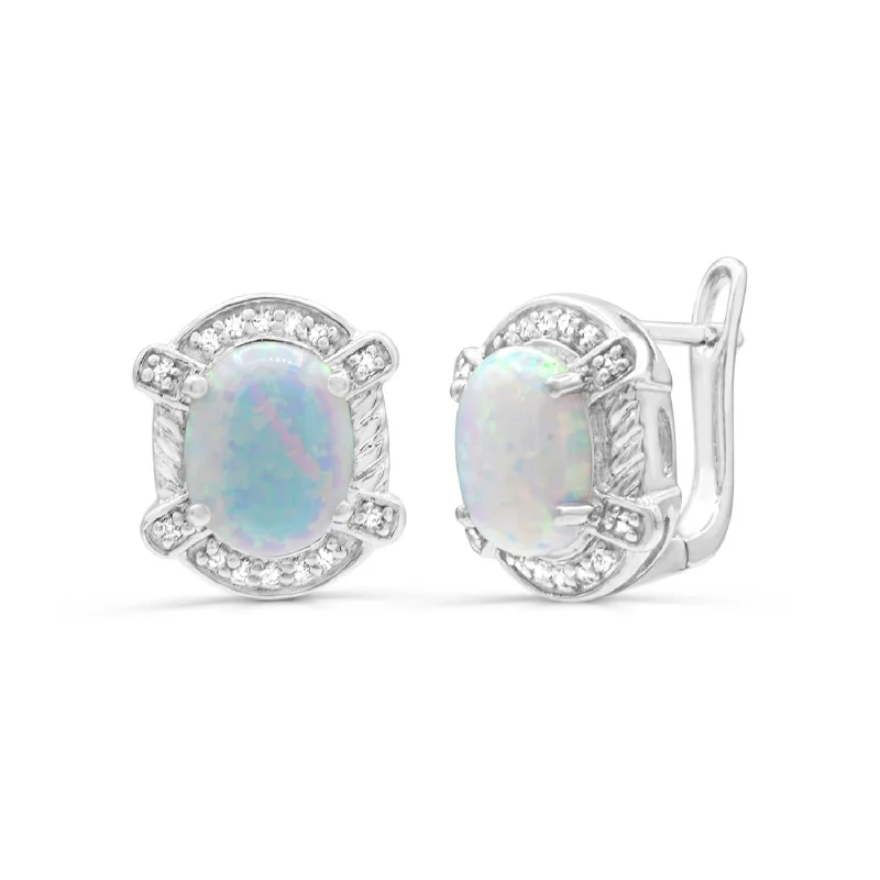 Elevate Your Outfit With Discounted Statement Jewelry Classic Modern Offers Created Opal and White Sapphire Halo Earrings in Sterling Silver Elevate Your Outfit With Discounted Statement Jewelry Classic Modern Offers Created Opal and White Sapphire Halo Earrings in Sterling Silver