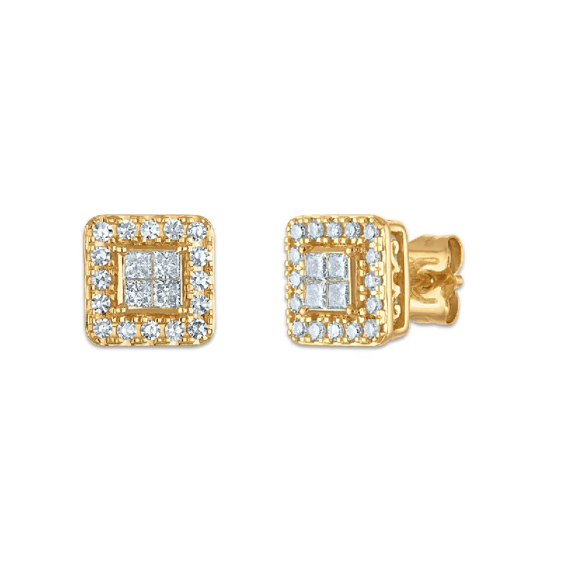 Luxury Jewelry At Unbeatable Discounts Valentine's Special Red Hot Deal 1/2 CTW Princess Cut Lab Grown Diamond Stud Halo Earrings in 14KT Yellow Gold Luxury Jewelry At Unbeatable Discounts Valentine's Special Red Hot Deal 1/2 CTW Princess Cut Lab Grown Diamond Stud Halo Earrings in 14KT Yellow Gold