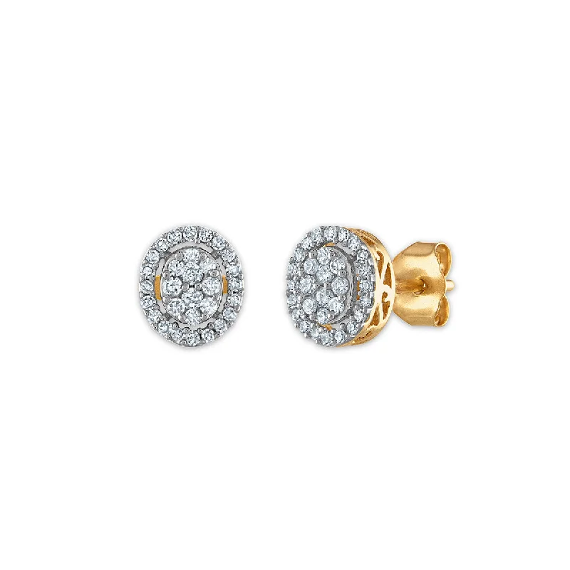 Chic, Trendy, And Affordable Jewelry Sale Urban Style Promotions Red Hot Deal 1/4 CTW Diamond Halo Cluster Stud Oval Shape Earrings in 10KT Yellow Gold Chic, Trendy, And Affordable Jewelry Sale Urban Style Promotions Red Hot Deal 1/4 CTW Diamond Halo Cluster Stud Oval Shape Earrings in 10KT Yellow Gold