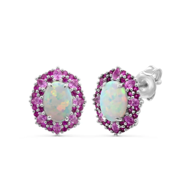Dainty And Elegant Jewelry Now At Reduced Prices Find Your Unique Flair Red Hot Deal 7X5MM Oval Opal and Sapphire Halo Earrings in Sterling Silver Dainty And Elegant Jewelry Now At Reduced Prices Find Your Unique Flair Red Hot Deal 7X5MM Oval Opal and Sapphire Halo Earrings in Sterling Silver