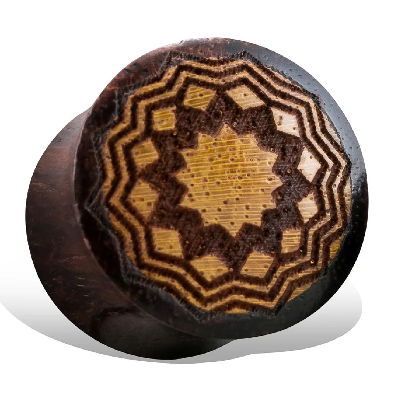 Eco-Friendly Sustainable Jewelry For Conscious Buyers Limited Time Offer <span>EXPW-130<span>: </span></span>Sun Mandala Plugs - Brown Wood Eco-Friendly Sustainable Jewelry For Conscious Buyers Limited Time Offer <span>EXPW-130<span>: </span></span>Sun Mandala Plugs - Brown Wood