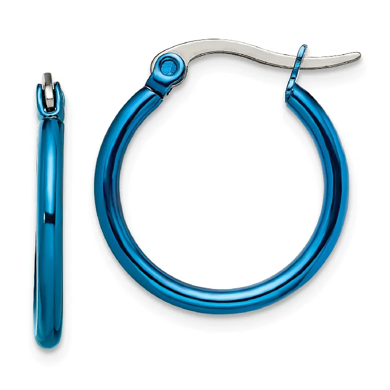 Discounted Jewelry For A Glamorous Look Season Sale Stainless Steel Blue IP plated 19mm Hoop Earrings Discounted Jewelry For A Glamorous Look Season Sale Stainless Steel Blue IP plated 19mm Hoop Earrings