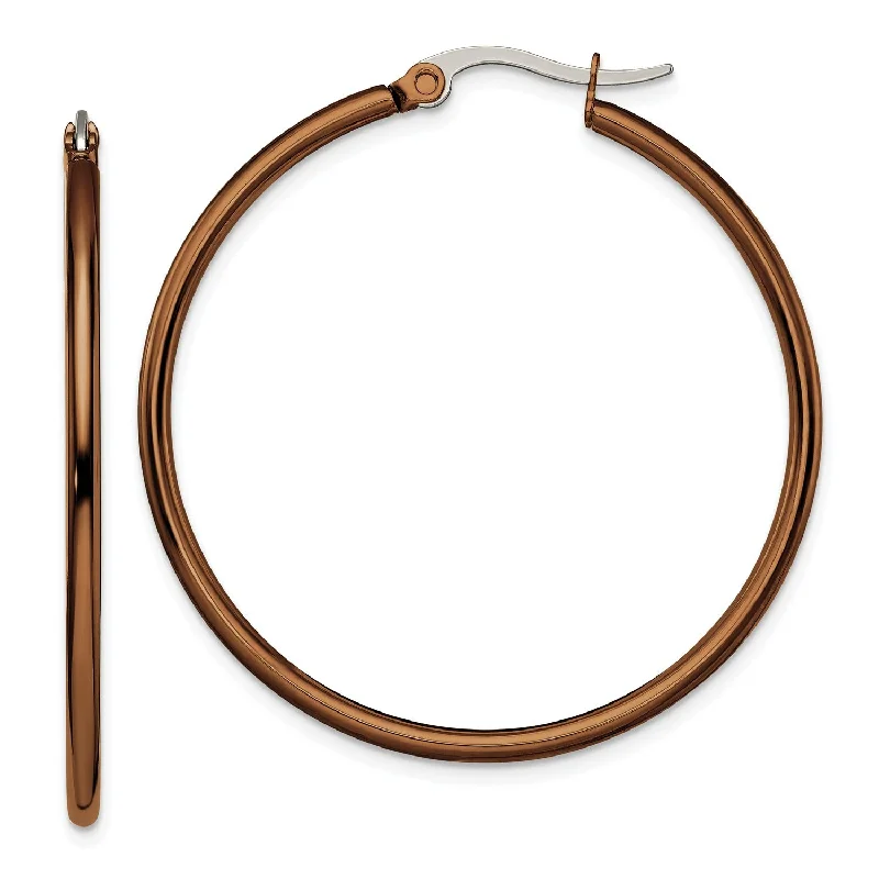 Limited-Stock Jewelry Sale – Once It's Gone, It's Gone End-Of-Season Clearance Stainless Steel Brown IP plated 40mm Hoop Earrings