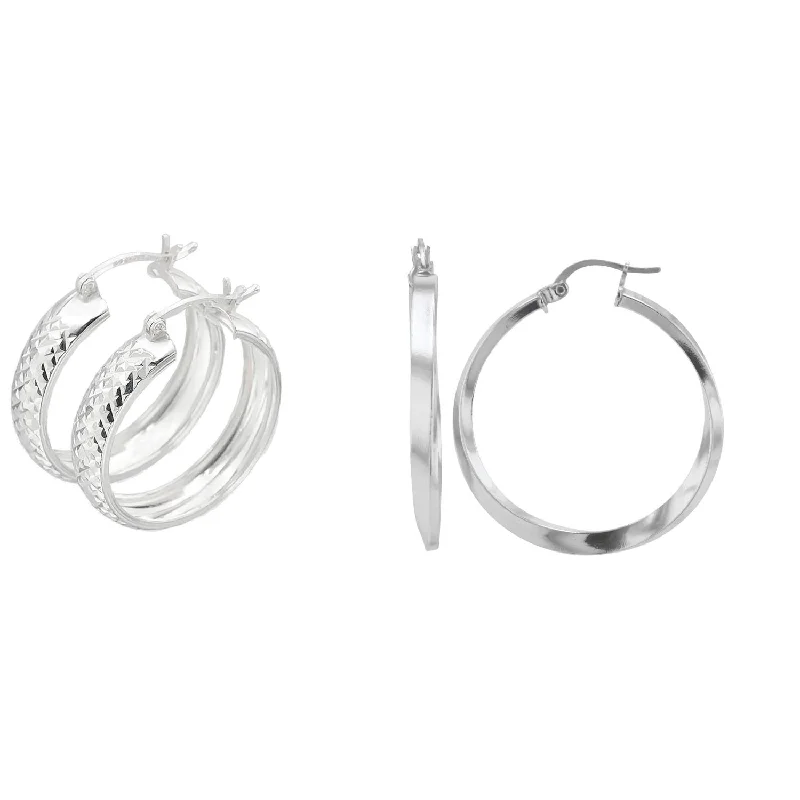 Shop Modern Jewelry Collections With Exclusive Discounts Daily Deals Sterling Silver 3X30MM and 6X25MM 2-Pair Hoop Earrings Set Shop Modern Jewelry Collections With Exclusive Discounts Daily Deals Sterling Silver 3X30MM and 6X25MM 2-Pair Hoop Earrings Set
