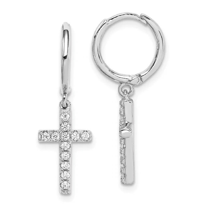 Exclusive Jewelry Bundles At Discounted Rates Unleash Your Fashion Sterling Silver Cubic Zirconia 27X9MM Cross Hinged Hoop Earrings Exclusive Jewelry Bundles At Discounted Rates Unleash Your Fashion Sterling Silver Cubic Zirconia 27X9MM Cross Hinged Hoop Earrings