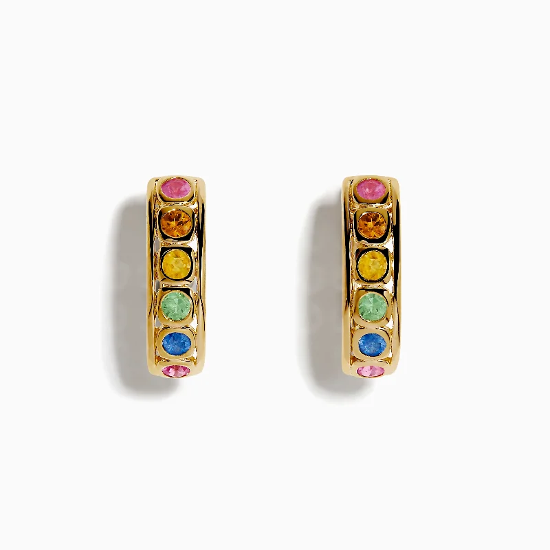 Exclusive Gemstone Jewelry At Special Prices Day-To-Night Styles Watercolors 14K Yellow Gold Multi Color Sapphire Bezel Hoop Earrings Exclusive Gemstone Jewelry At Special Prices Day-To-Night Styles Watercolors 14K Yellow Gold Multi Color Sapphire Bezel Hoop Earrings