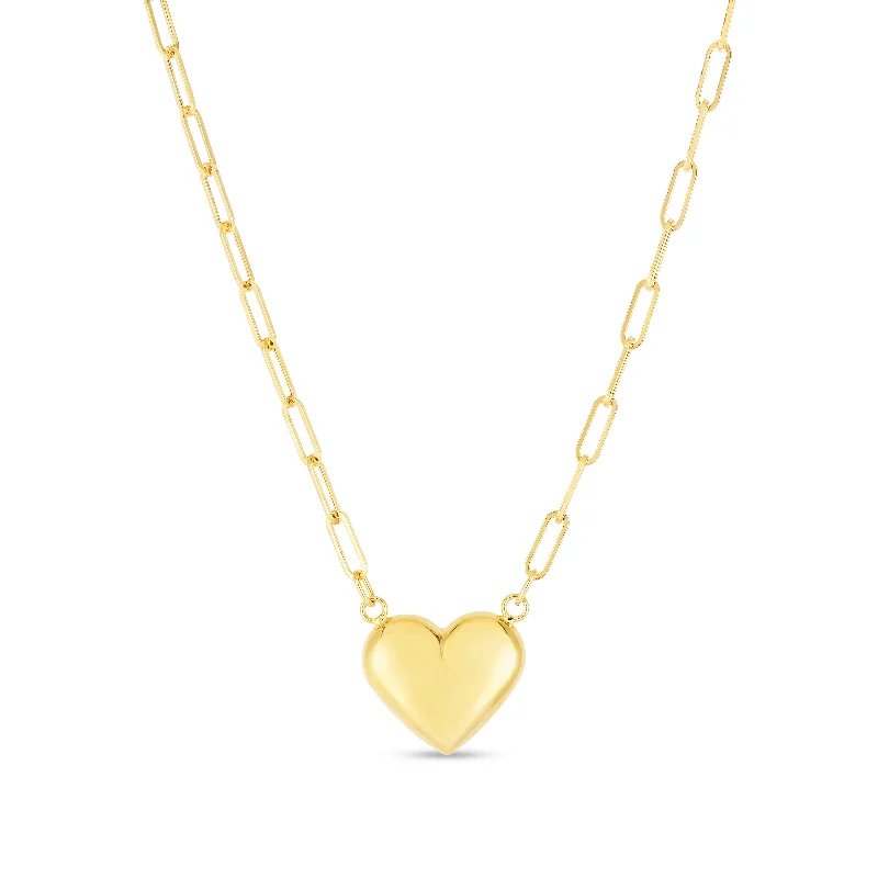 Handcrafted Beauty At Affordable Prices Seasonal Fashion 14K Puffed Heart Paperclip Necklace Handcrafted Beauty At Affordable Prices Seasonal Fashion 14K Puffed Heart Paperclip Necklace