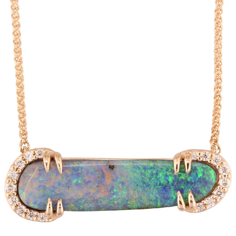 Grab Your Favorite Jewelry At The Lowest Prices Huge Markdowns 14K Rose Gold Australian Boulder Opal/Diamond Neckpiece Grab Your Favorite Jewelry At The Lowest Prices Huge Markdowns 14K Rose Gold Australian Boulder Opal/Diamond Neckpiece