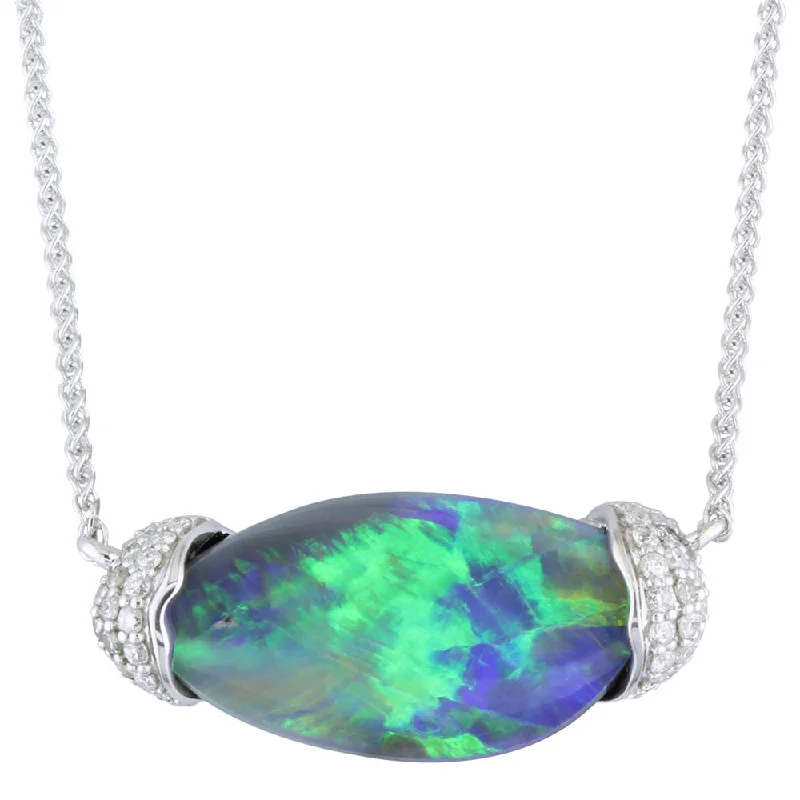 Premium Jewelry At Special Low Prices For A Limited Time Find Your Unique Flair 14K White Gold Australian Black Opal/Diamond Neckpiece Premium Jewelry At Special Low Prices For A Limited Time Find Your Unique Flair 14K White Gold Australian Black Opal/Diamond Neckpiece
