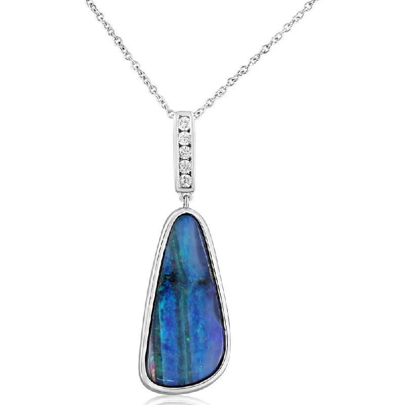 Jewelry Clearance – Final Chance To Save Big Unleash Your Trend Driven Style 14K White Gold Australian Boulder Opal/Diamond Pendant Jewelry Clearance – Final Chance To Save Big Unleash Your Trend Driven Style 14K White Gold Australian Boulder Opal/Diamond Pendant