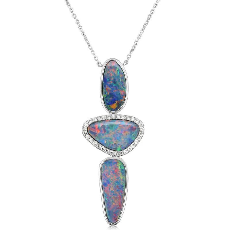 Jewelry Sale Bonanza – Grab Your Sparkle Now Style Revolution 14K White Gold Australian Opal Doublet/Diamond Neckpiece Jewelry Sale Bonanza – Grab Your Sparkle Now Style Revolution 14K White Gold Australian Opal Doublet/Diamond Neckpiece
