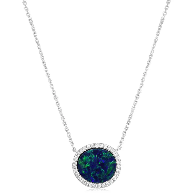 Your Perfect Accessory Now At The Best Price Comfort Meets Fashion 14K White Gold Australian Opal Doublet/Diamond Neckpiece Your Perfect Accessory Now At The Best Price Comfort Meets Fashion 14K White Gold Australian Opal Doublet/Diamond Neckpiece