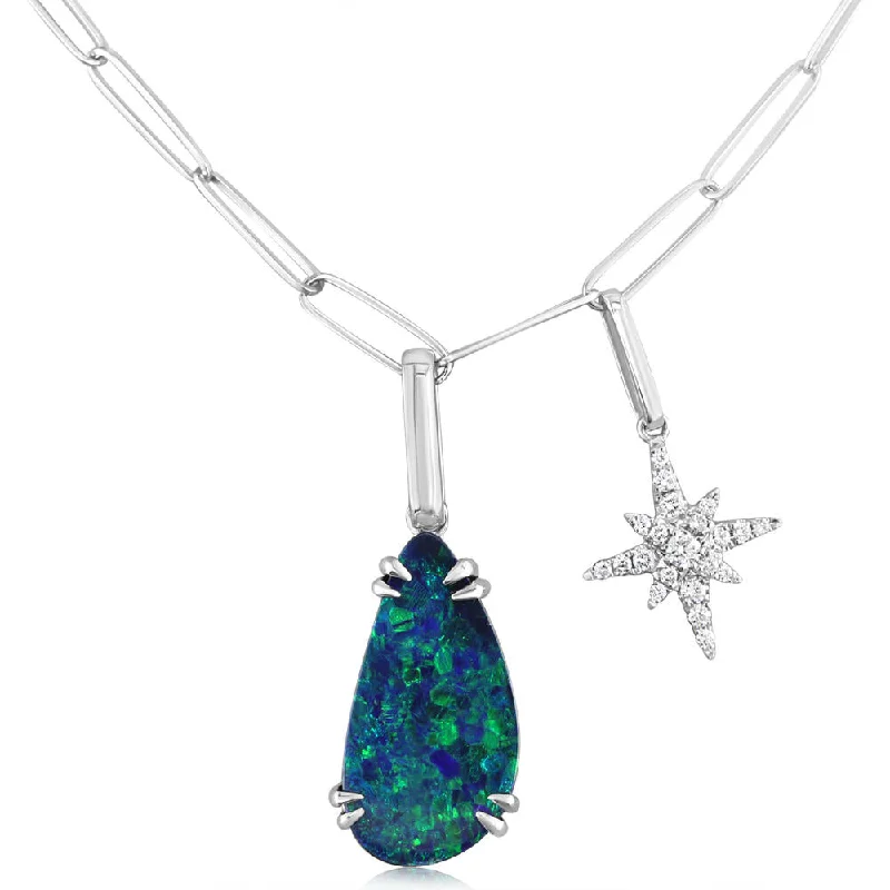 Gorgeous Jewelry, Limited-Time Savings Don't Miss Out 14K White Gold Australian Opal Doublet/Diamond Neckpiece Gorgeous Jewelry, Limited-Time Savings Don't Miss Out 14K White Gold Australian Opal Doublet/Diamond Neckpiece