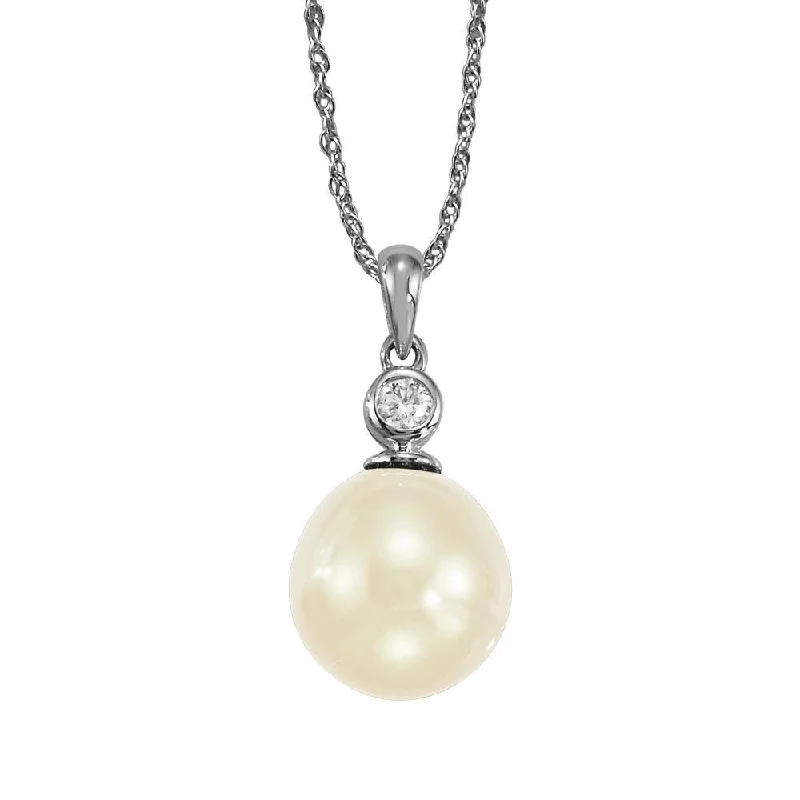 Elegant Necklaces And Bracelets At Limited-Time Offers Holiday Glam 14K White Gold Freshwater Pearl 9.5mm/Diamond Bezel Pendant Elegant Necklaces And Bracelets At Limited-Time Offers Holiday Glam 14K White Gold Freshwater Pearl 9.5mm/Diamond Bezel Pendant