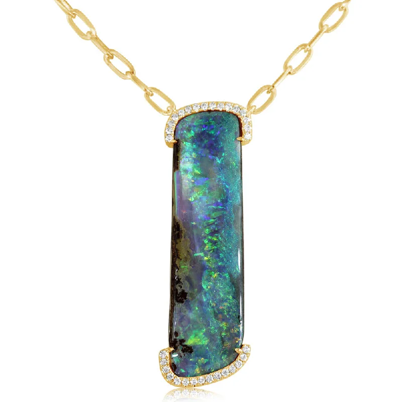 Unmissable Jewelry Clearance – Final Reductions New Season Fashion Preview 14K Yellow Gold Australian Boulder Opal/Diamond Neckpiece Unmissable Jewelry Clearance – Final Reductions New Season Fashion Preview 14K Yellow Gold Australian Boulder Opal/Diamond Neckpiece