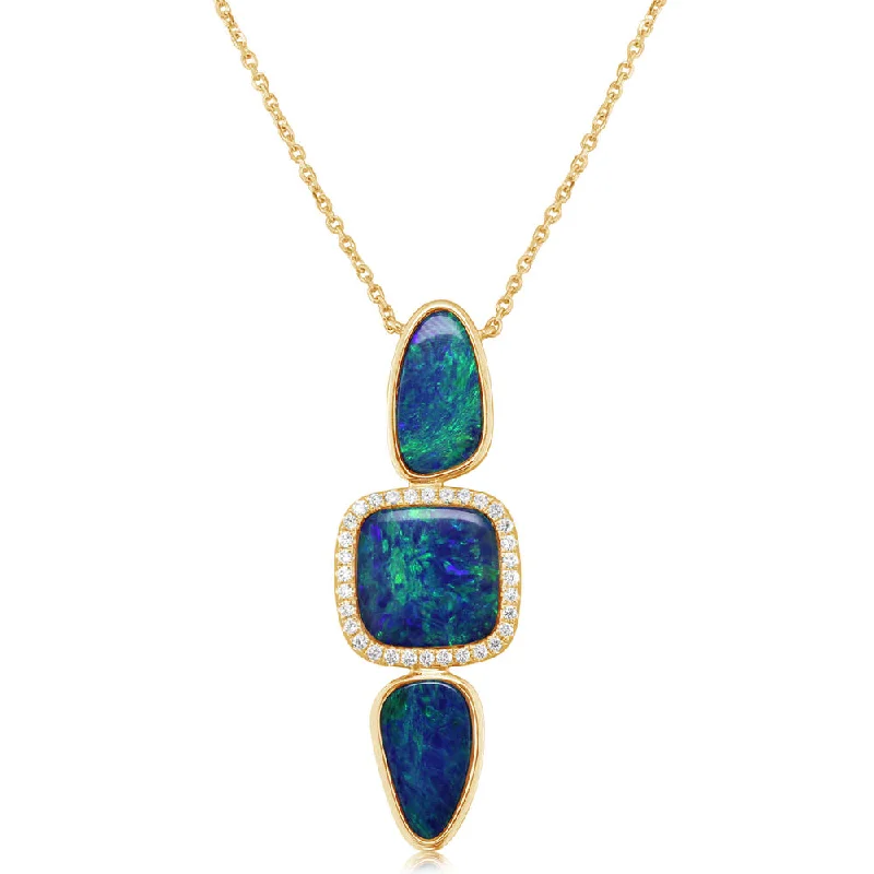 Dainty And Elegant Jewelry Now At Reduced Prices Weekend Exclusive 14K Yellow Gold Australian Opal Doublet/Diamond Neckpiece Dainty And Elegant Jewelry Now At Reduced Prices Weekend Exclusive 14K Yellow Gold Australian Opal Doublet/Diamond Neckpiece