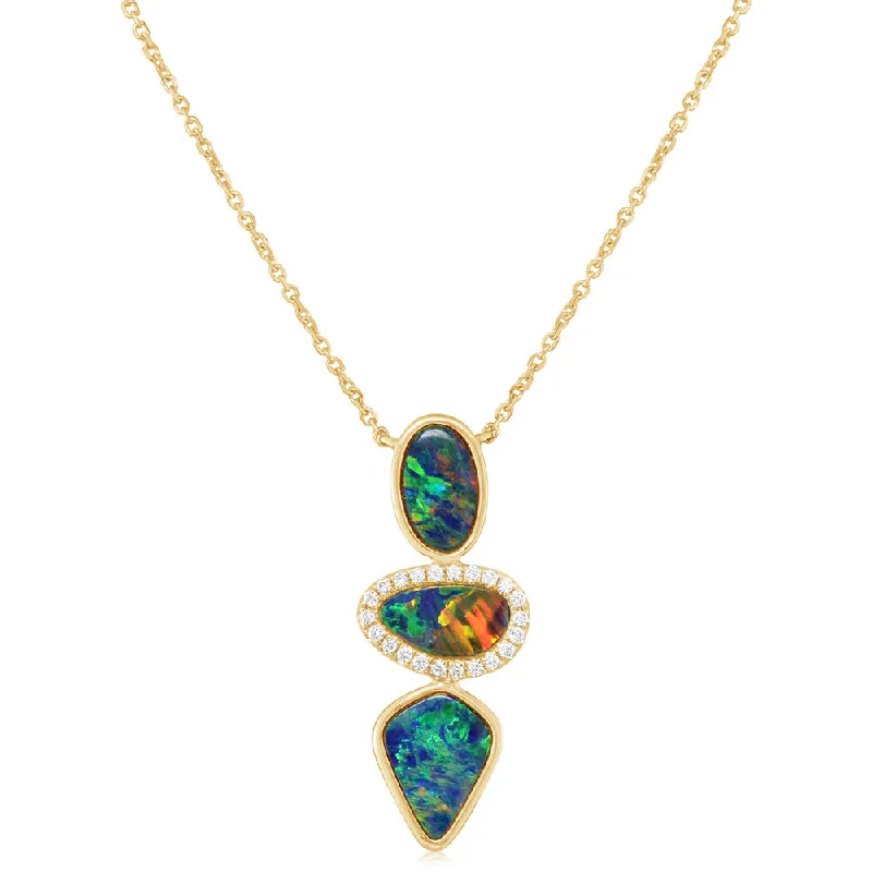 Breathtaking Jewelry At Limited-Time Savings Chic Style, Always In Vogue 14K Yellow Gold Australian Opal Doublet/Diamond Neckpiece Breathtaking Jewelry At Limited-Time Savings Chic Style, Always In Vogue 14K Yellow Gold Australian Opal Doublet/Diamond Neckpiece