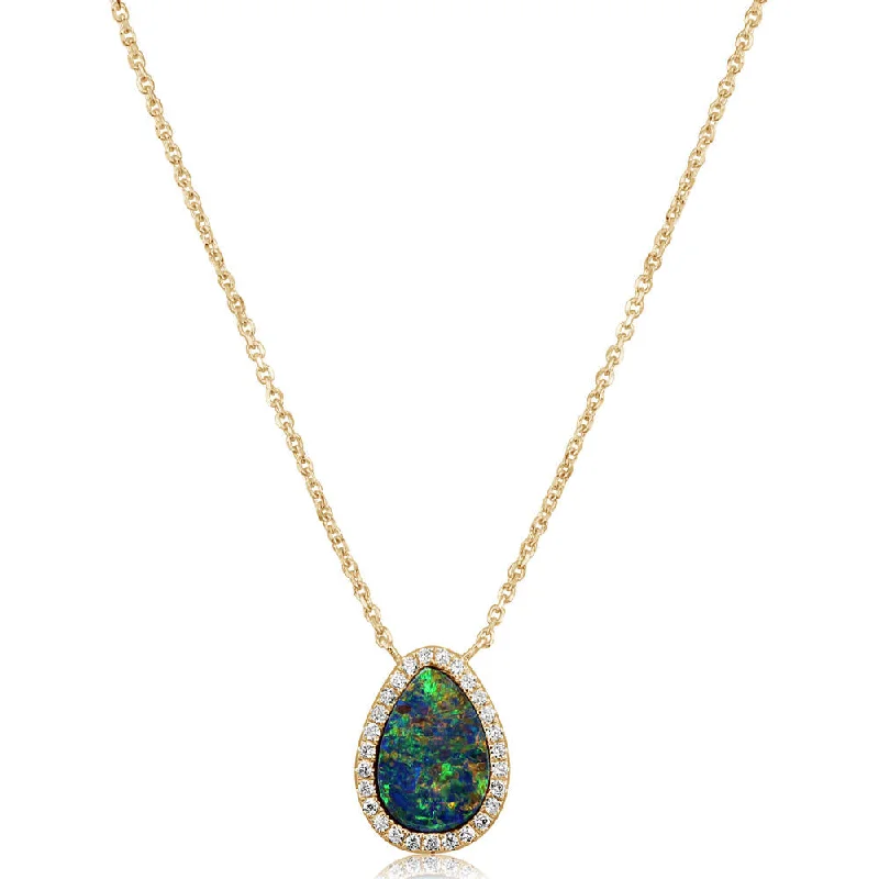 Limited-Stock Jewelry Sale – Shop Before It's Gone Style Redefined 14K Yellow Gold Australian Opal Doublet/Diamond Neckpiece Limited-Stock Jewelry Sale – Shop Before It's Gone Style Redefined 14K Yellow Gold Australian Opal Doublet/Diamond Neckpiece