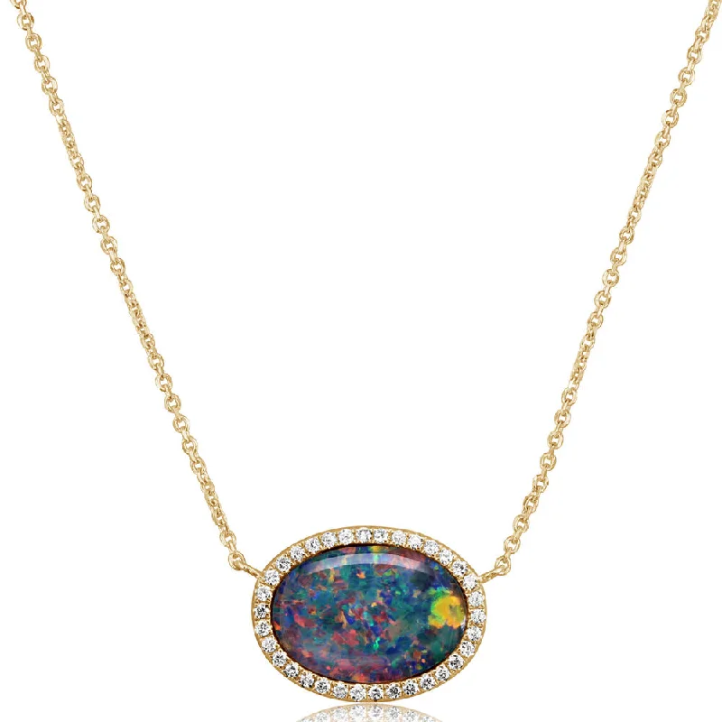 Last Chance To Shop High-End Jewelry At Markdown Prices Trendy Women'S Wear Collection 14K Yellow Gold Australian Opal Doublet/Diamond Neckpiece Last Chance To Shop High-End Jewelry At Markdown Prices Trendy Women'S Wear Collection 14K Yellow Gold Australian Opal Doublet/Diamond Neckpiece