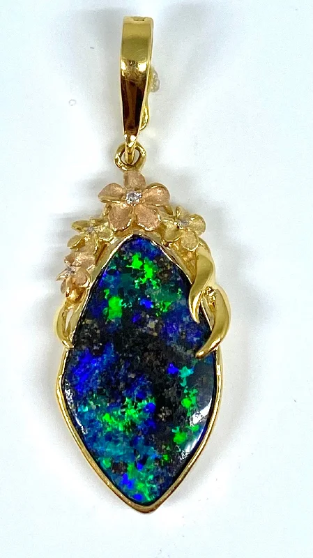 Flash Sale On Exquisite Jewelry – Don't Miss Out Timeless Style Promotions Stunning 6.99 ct Boulder Opal & Diamond Plumeria Enhancer in 18K Flash Sale On Exquisite Jewelry – Don't Miss Out Timeless Style Promotions Stunning 6.99 ct Boulder Opal & Diamond Plumeria Enhancer in 18K
