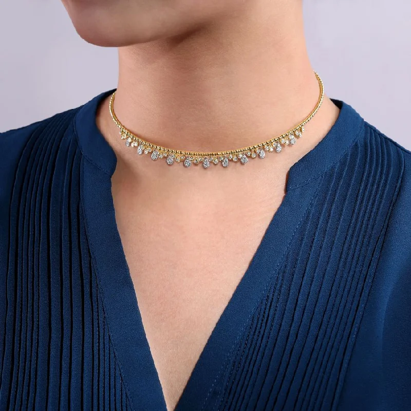 Premium Diamond Jewelry For Unforgettable Moments Save Big Diamond Choker 14k Yellow & White Gold Necklace Premium Diamond Jewelry For Unforgettable Moments Save Big Diamond Choker 14k Yellow & White Gold Necklace