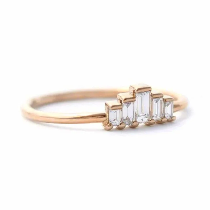 Special Deals On Handcrafted And Designer Jewelry Sophisticated Style Offers ORDER ONLY: 18K Rose Gold Small Five Baguette Diamond Ring Special Deals On Handcrafted And Designer Jewelry Sophisticated Style Offers ORDER ONLY: 18K Rose Gold Small Five Baguette Diamond Ring