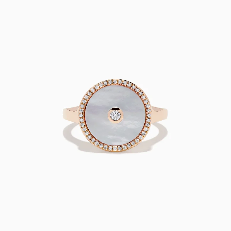 Limited-Time Offer On Elegant Jewelry Pieces Timeless Elegance Sale 14K Rose Gold Mother of Pearl and Diamond Ring, 0.12 TCW Limited-Time Offer On Elegant Jewelry Pieces Timeless Elegance Sale 14K Rose Gold Mother of Pearl and Diamond Ring, 0.12 TCW