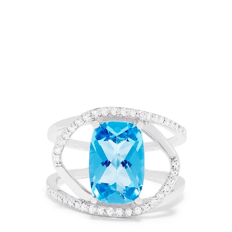 High-Quality Jewelry At A Fraction Of The Cost Ends Soon 14K White Gold Blue Topaz and Diamond Ring, 4.51 TCW High-Quality Jewelry At A Fraction Of The Cost Ends Soon 14K White Gold Blue Topaz and Diamond Ring, 4.51 TCW