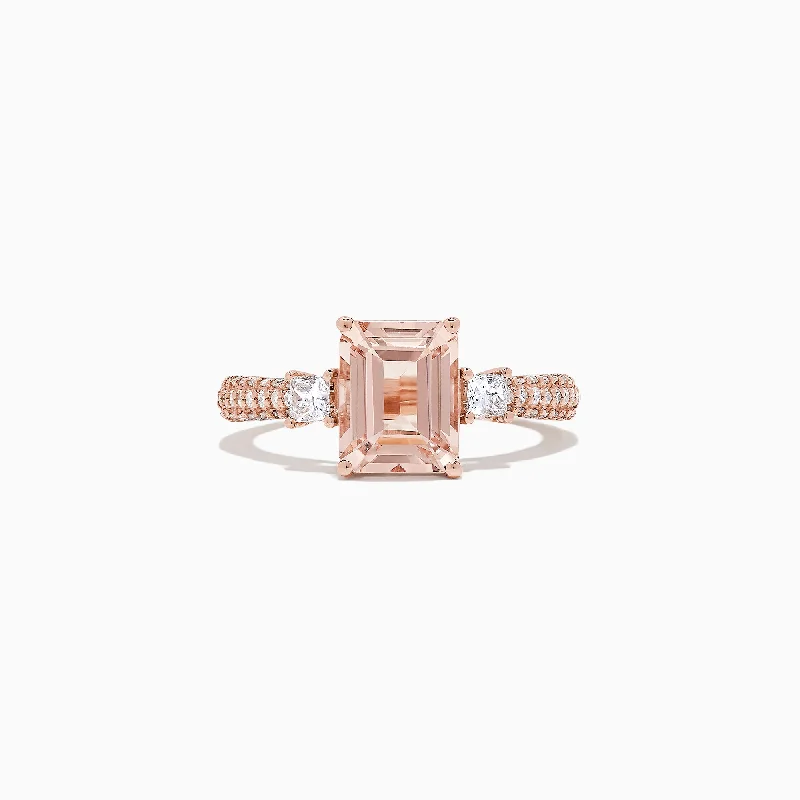 Trendy Minimalist Jewelry For Everyday Wear Chic Trend Collection Blush 14K Rose Gold Morganite and Diamond Ring, 2.59 TCW Trendy Minimalist Jewelry For Everyday Wear Chic Trend Collection Blush 14K Rose Gold Morganite and Diamond Ring, 2.59 TCW