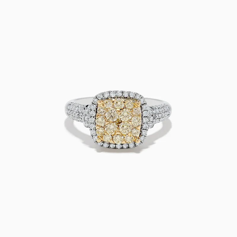 Special Deals On Handcrafted And Designer Jewelry Fashionista Favorites Canare Two Tone Gold Cushion Shaped Cluster Yellow Diamond Ring 1.19 TCW Special Deals On Handcrafted And Designer Jewelry Fashionista Favorites Canare Two Tone Gold Cushion Shaped Cluster Yellow Diamond Ring 1.19 TCW