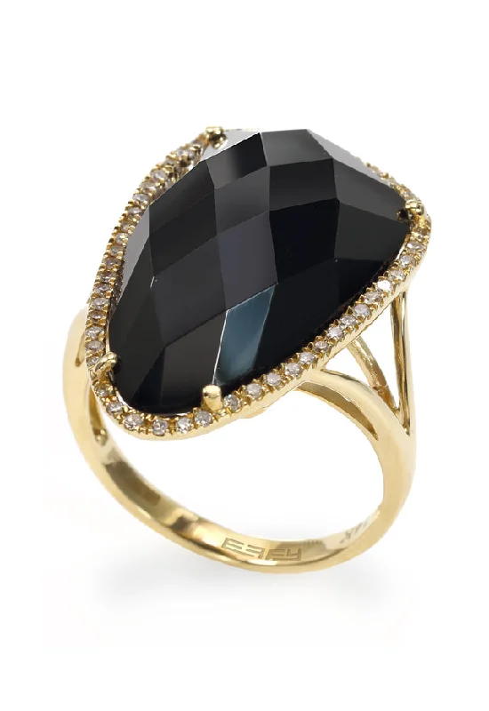 Exclusive Jewelry Offers – Shine For Less Premium Style Eclipse 14K Yellow Gold Onyx and Diamond Ring, 11.50 TCW