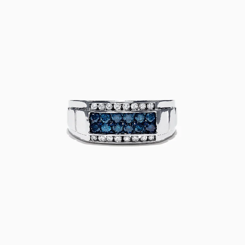 Don't Miss Our Biggest Jewelry Sale Of The Season Retro Style Promotions Men's 14K White Gold Blue and White Diamond Ring, 1.0 TCW Don't Miss Our Biggest Jewelry Sale Of The Season Retro Style Promotions Men's 14K White Gold Blue and White Diamond Ring, 1.0 TCW
