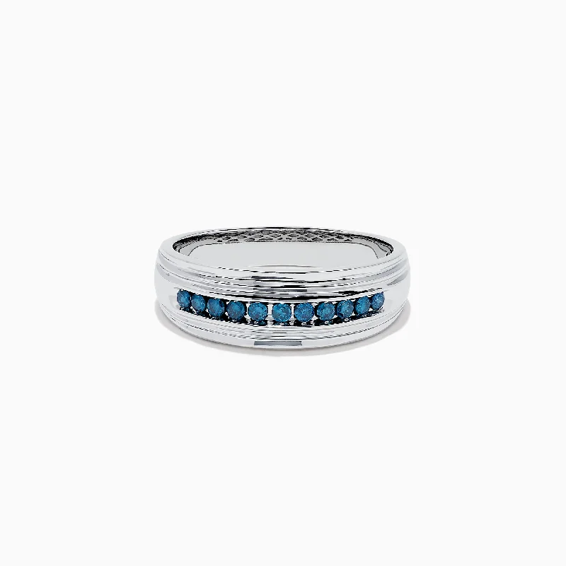 Elegant Jewelry Pieces At Unbelievable Prices Exclusive Fashion Deals Men's 14K White Gold Blue Diamond Ring, 0.24 TCW Elegant Jewelry Pieces At Unbelievable Prices Exclusive Fashion Deals Men's 14K White Gold Blue Diamond Ring, 0.24 TCW
