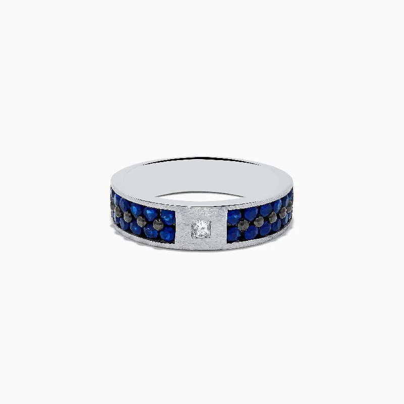 Last Chance To Grab Your Favorite Jewelry At A Discount Modern Chic Discounts Men's 14K White Gold Blue Sapphire and Diamond Ring, 1.69 TCW Last Chance To Grab Your Favorite Jewelry At A Discount Modern Chic Discounts Men's 14K White Gold Blue Sapphire and Diamond Ring, 1.69 TCW
