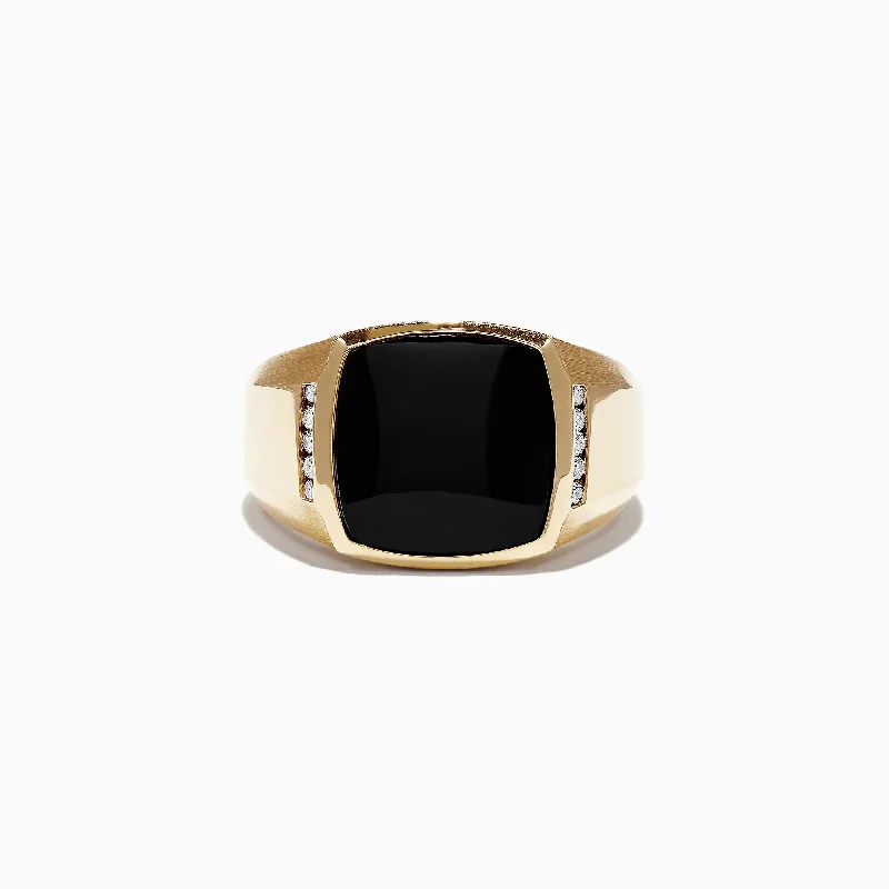 Sparkle More For Less – Jewelry Sale Happening Now Bold Fashion Sales Men's 14K Yellow Gold Black Agate and Diamond Ring, 0.13 TCW Sparkle More For Less – Jewelry Sale Happening Now Bold Fashion Sales Men's 14K Yellow Gold Black Agate and Diamond Ring, 0.13 TCW