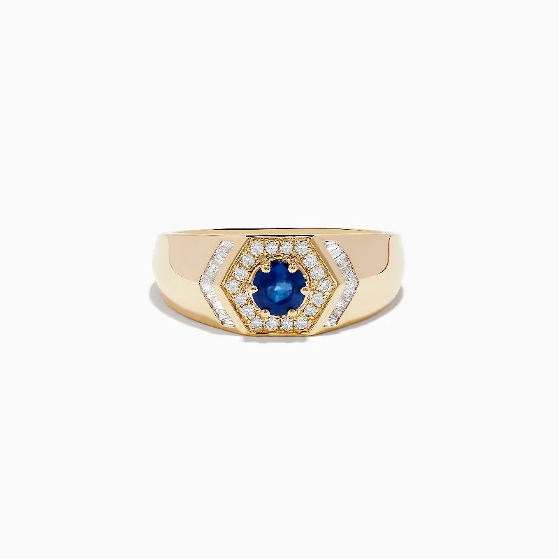 Celebrate With Sparkle – Jewelry Sale Now Live Chic & Modern Sales Men's 14K Yellow Gold Blue Sapphire and Diamond Ring Celebrate With Sparkle – Jewelry Sale Now Live Chic & Modern Sales Men's 14K Yellow Gold Blue Sapphire and Diamond Ring