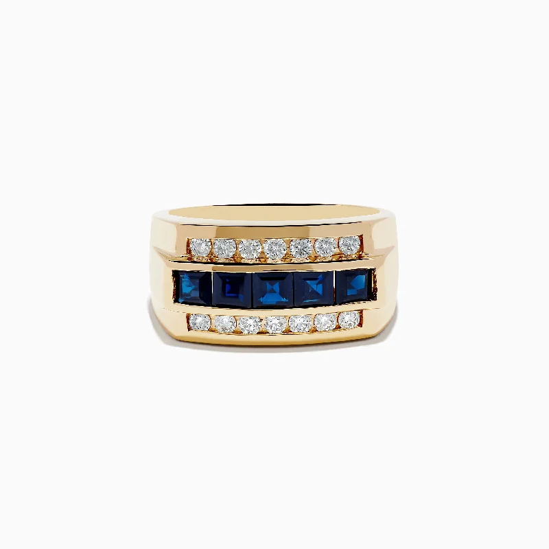 Breathtaking Jewelry, Breathtaking Prices Classy Style Discounts Men's 14k Yellow Gold Blue Sapphire and Diamond Ring Breathtaking Jewelry, Breathtaking Prices Classy Style Discounts Men's 14k Yellow Gold Blue Sapphire and Diamond Ring