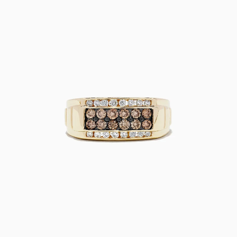 Grab Exquisite Jewelry At The Lowest Prices Luxe Style Discounts Men's 14K Yellow Gold Espresso and White Diamond Ring, 0.96 TCW Grab Exquisite Jewelry At The Lowest Prices Luxe Style Discounts Men's 14K Yellow Gold Espresso and White Diamond Ring, 0.96 TCW