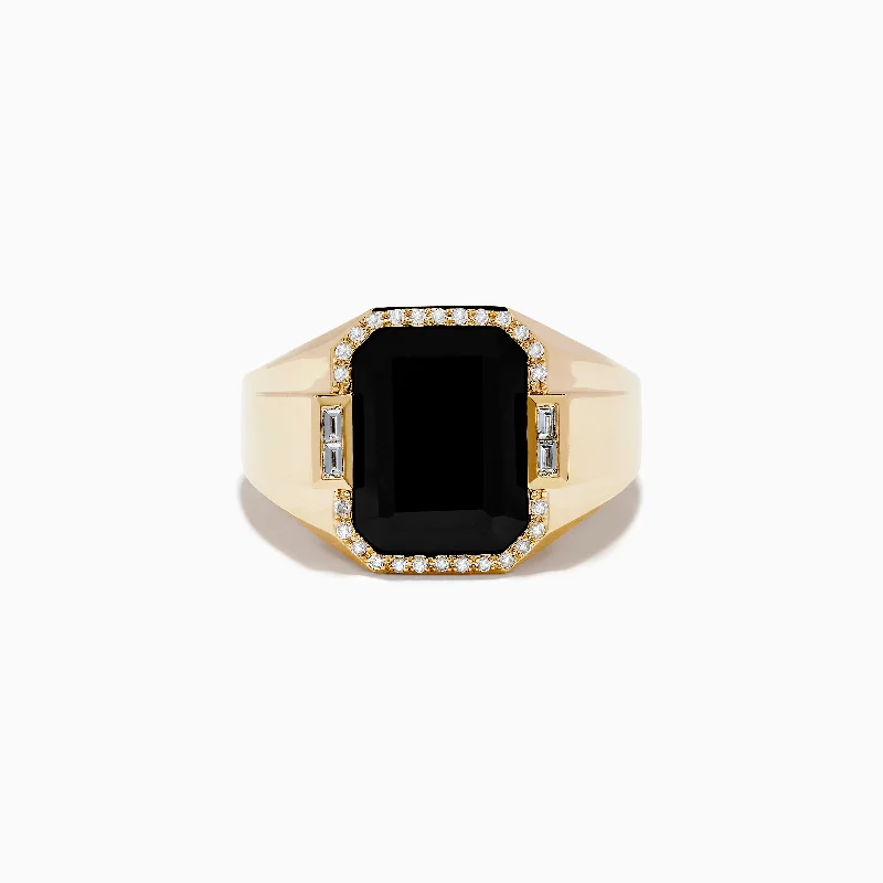 Timeless Elegance At Unbelievable Discounts Limited Stock Men's 14K Yellow Gold Onyx and Diamond Ring Timeless Elegance At Unbelievable Discounts Limited Stock Men's 14K Yellow Gold Onyx and Diamond Ring