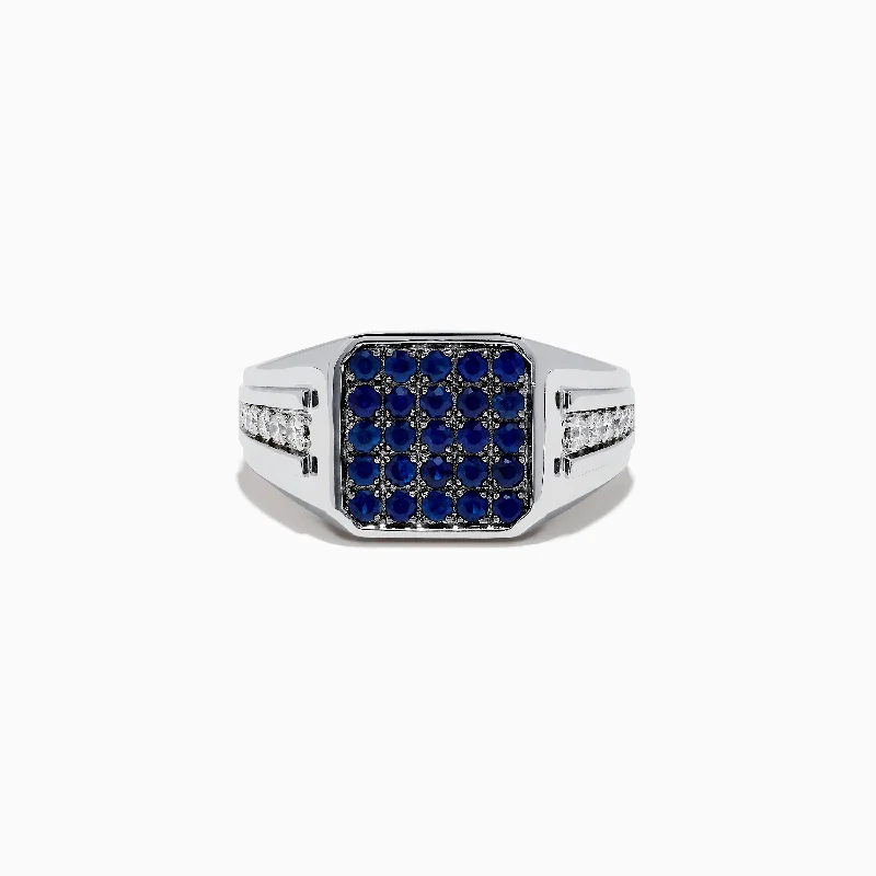 Classic And Modern Jewelry Styles On Sale Budget Friendly Men's 925 Sterling Silver Blue Sapphire and Diamond Ring Classic And Modern Jewelry Styles On Sale Budget Friendly Men's 925 Sterling Silver Blue Sapphire and Diamond Ring