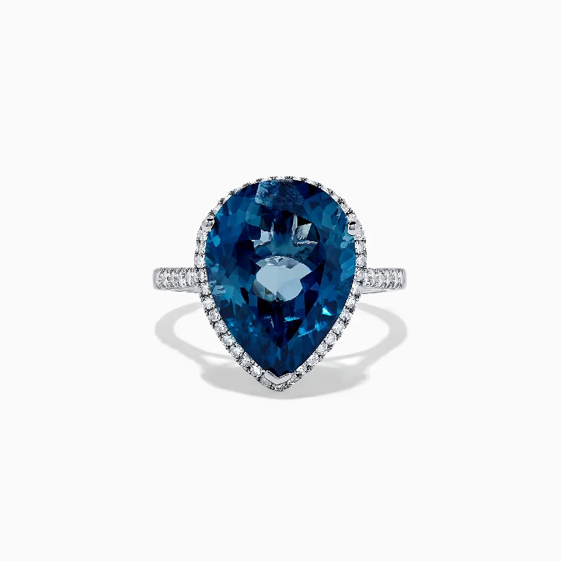Premium Jewelry, Premium Discounts – Act Fast Massive Savings Ocean Bleu 14K Gold London Blue Topaz and Diamond Ring, 11.21 TCW Premium Jewelry, Premium Discounts – Act Fast Massive Savings Ocean Bleu 14K Gold London Blue Topaz and Diamond Ring, 11.21 TCW