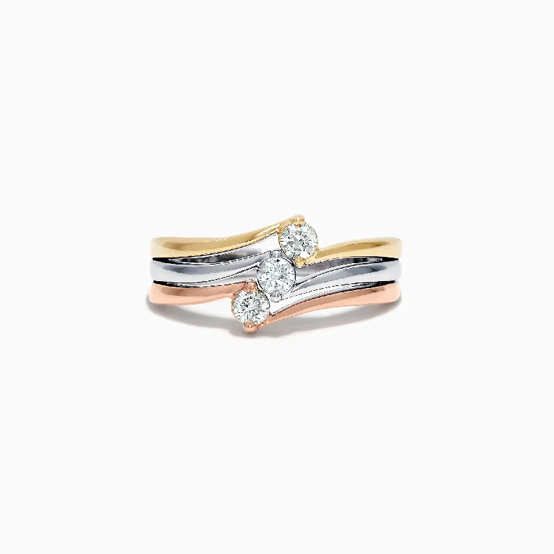 Handcrafted Jewelry Sale – Unique Designs At Low Prices Clearance Event Trio 14K Tri Color Gold Diamond Ring, 0.32 TCW Handcrafted Jewelry Sale – Unique Designs At Low Prices Clearance Event Trio 14K Tri Color Gold Diamond Ring, 0.32 TCW