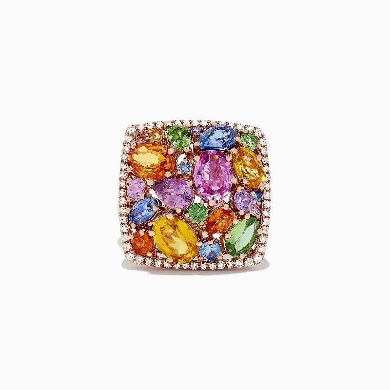 Bestselling Jewelry At Special Promotional Rates Budget-Friendly Fashion Watercolors 14K Rose Gold Multi Sapphire and Diamond Ring, 7.44 TCW Bestselling Jewelry At Special Promotional Rates Budget-Friendly Fashion Watercolors 14K Rose Gold Multi Sapphire and Diamond Ring, 7.44 TCW