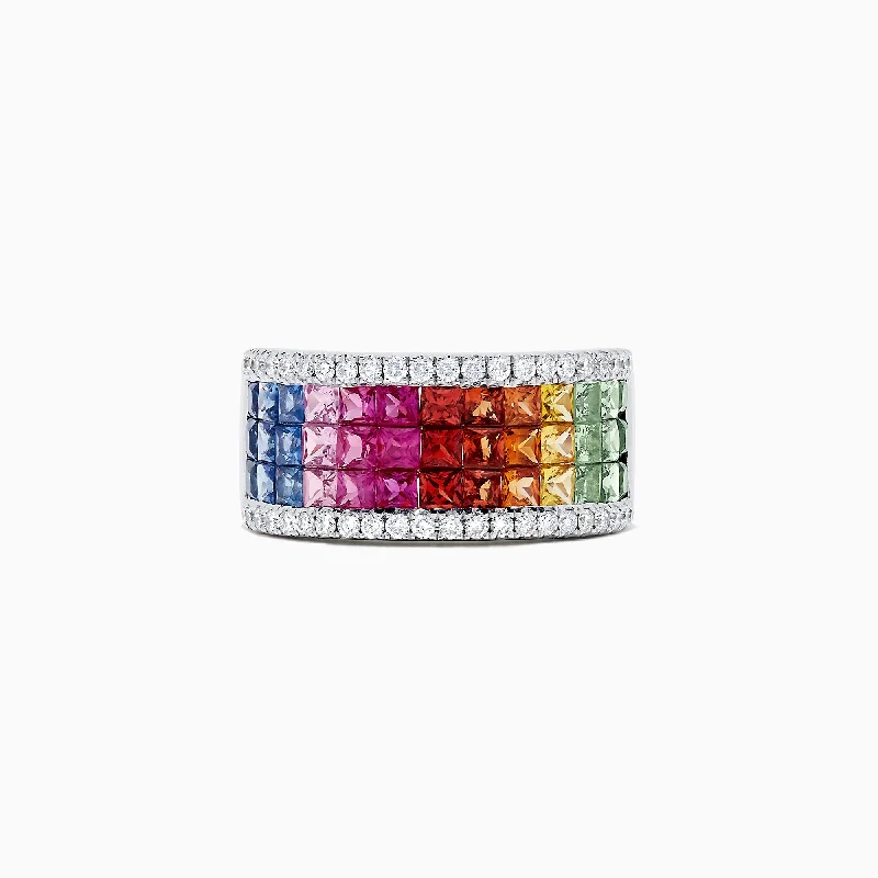 Discounted Jewelry For A Glamorous Look Chic Styles Watercolors 14K White Gold Multi Sapphire and Diamond Ring, 3.33 TCW Discounted Jewelry For A Glamorous Look Chic Styles Watercolors 14K White Gold Multi Sapphire and Diamond Ring, 3.33 TCW